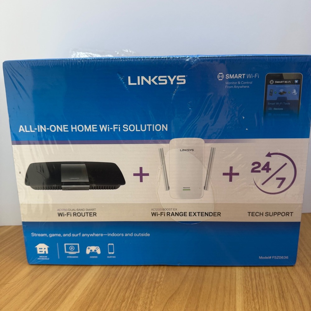 Linksys‎ AC1750 Smart Wi-Fi Router + AC1200 Range Extender Bundle F5Z0636 NIB